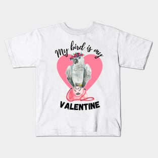 My Bird is My Valentine - Congo African Grey Watercolor Kids T-Shirt